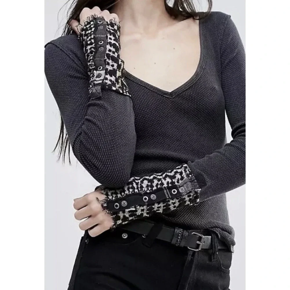 We The Free Free People Art School Cuff Long Sleeved Black Small Boho Grunge